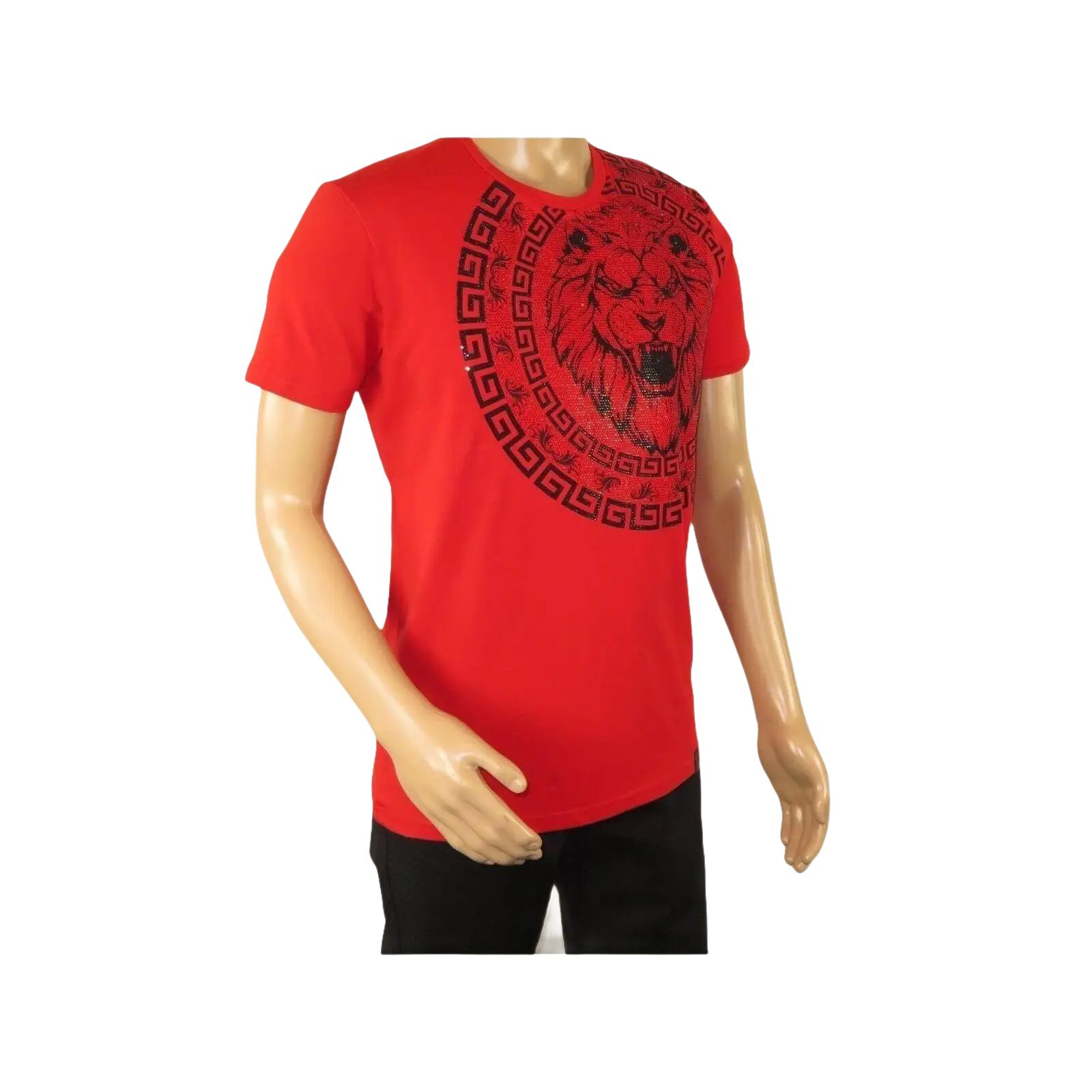 Mens PLATINI Sports Shirt With Rhine Stones Lion Medallion Chain SS3612 Red - J.Valintin Men's Wear Legend - 92005