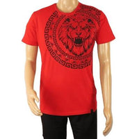 Mens PLATINI Sports Shirt With Rhine Stones Lion Medallion Chain SS3612 Red - J.Valintin Men's Wear Legend - 92005