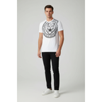 Mens PLATINI Sports Shirt With Rhine Stones Lion Medallion Chain SS3612 White