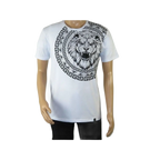 Mens PLATINI Sports Shirt With Rhine Stones Lion Medallion Chain SS3612 White - J.Valintin Men's Wear Legend - 92020