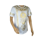 Mens PLATINI Sports Shirt With Rhine Stones Lion Medallion Chain SS3614 White - J.Valintin Men's Wear Legend - 92000