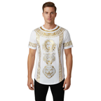 Mens PLATINI Sports Shirt With Rhine Stones Lion Medallion Chain SS3614 White