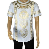 Mens PLATINI Sports Shirt With Rhine Stones Lion Medallion Chain SS3614 White - J.Valintin Men's Wear Legend - 92000