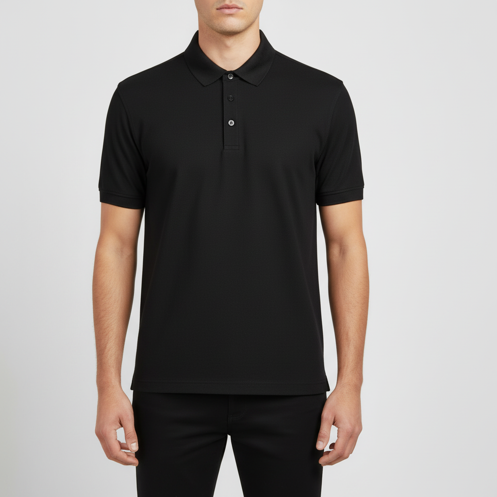 Men's Polo Shirt By Moderno Checker Satin Short Sleeves MJP-106 Black
