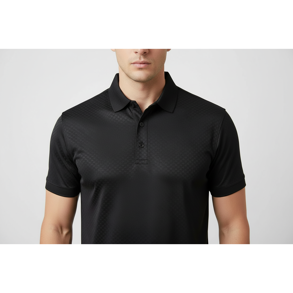 Men's Polo Shirt By Moderno Checker Satin Short Sleeves MJP-106 Black