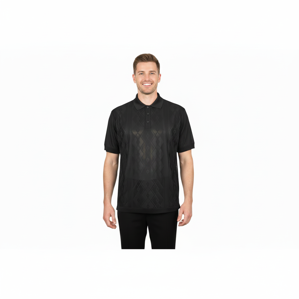 Mens Polo Shirt Slinky Sheer Short Sleeves Soft Touch by Stacy Adams 57007 black