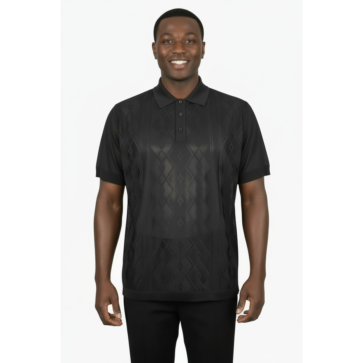 Mens Polo Shirt Slinky Sheer Short Sleeves Soft Touch by Stacy Adams 57007 black