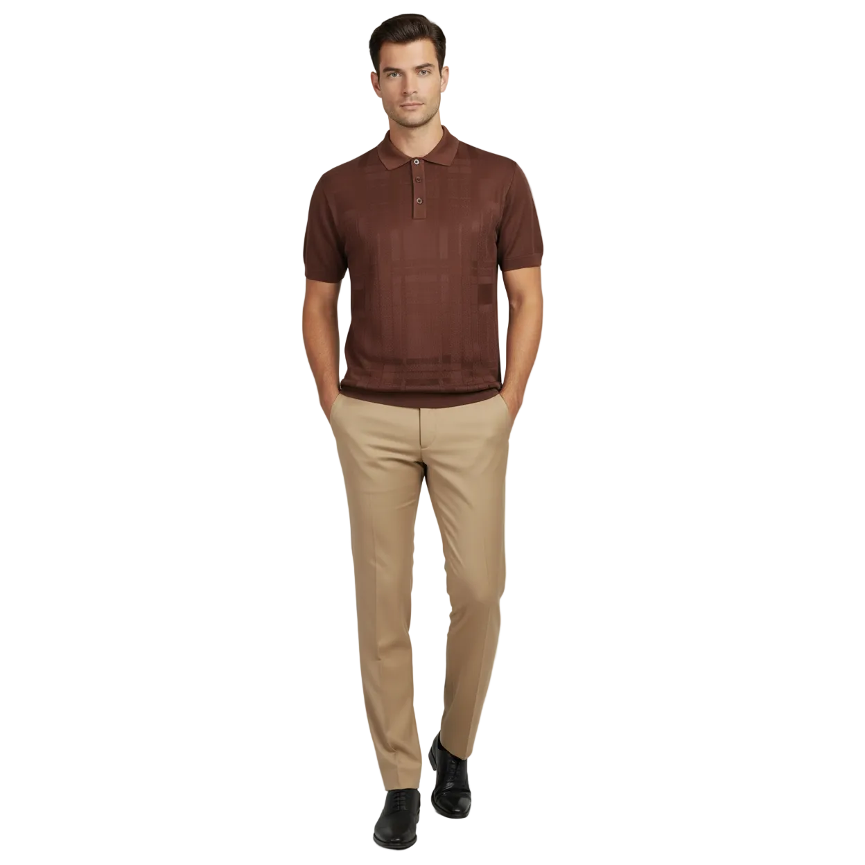Mens Polo Shirt Slinky Sheer Short Sleeves Soft Touch Stacy Adams 57006 Brown