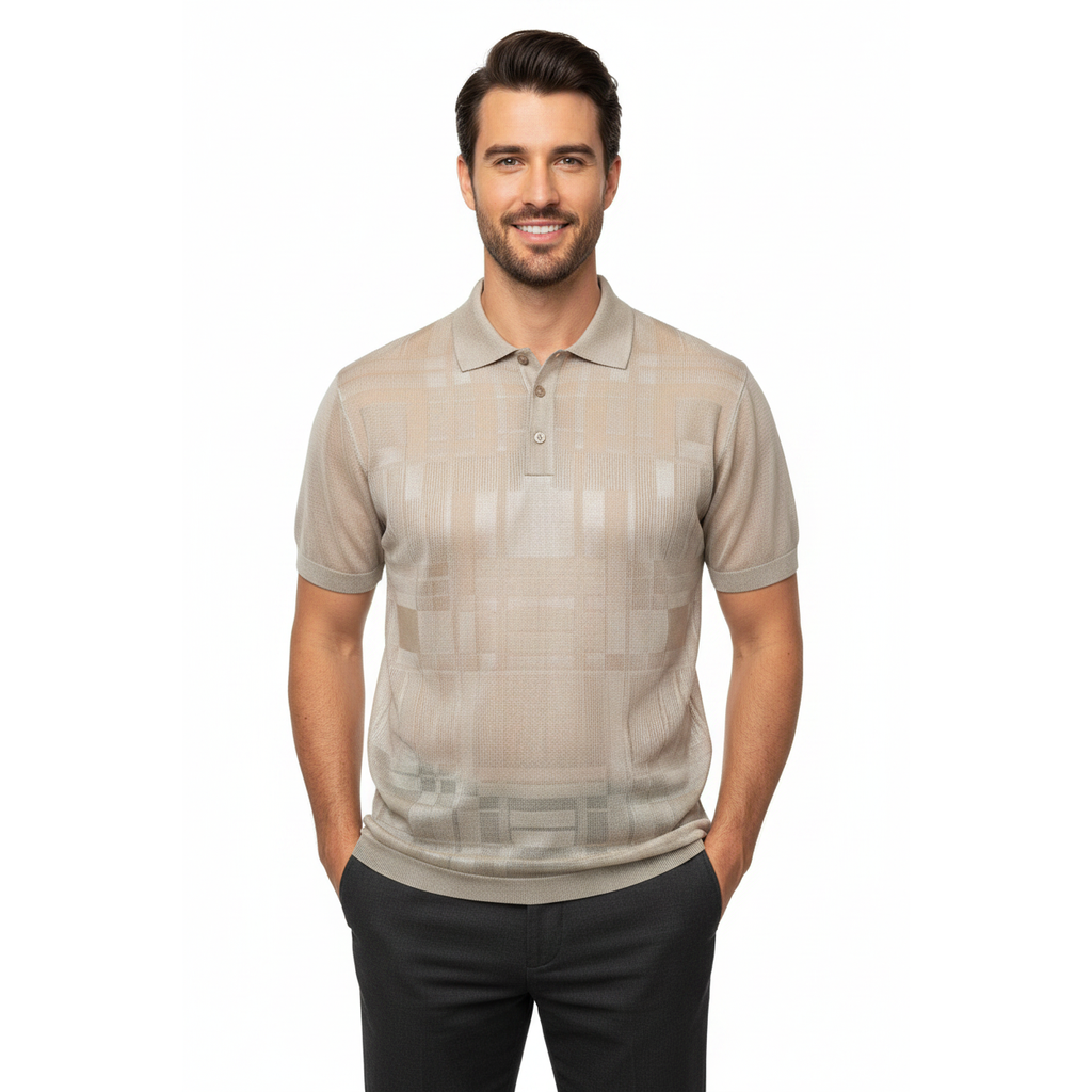 Mens Polo Shirt Slinky Sheer Short Sleeves Soft Touch Stacy Adams 57006 Taupe