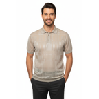 Mens Polo Shirt Slinky Sheer Short Sleeves Soft Touch Stacy Adams 57006 Taupe