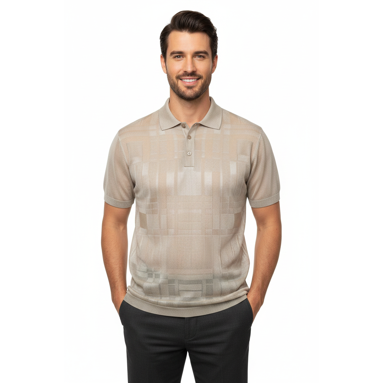 Mens Polo Shirt Slinky Sheer Short Sleeves Soft Touch Stacy Adams 57006 Taupe