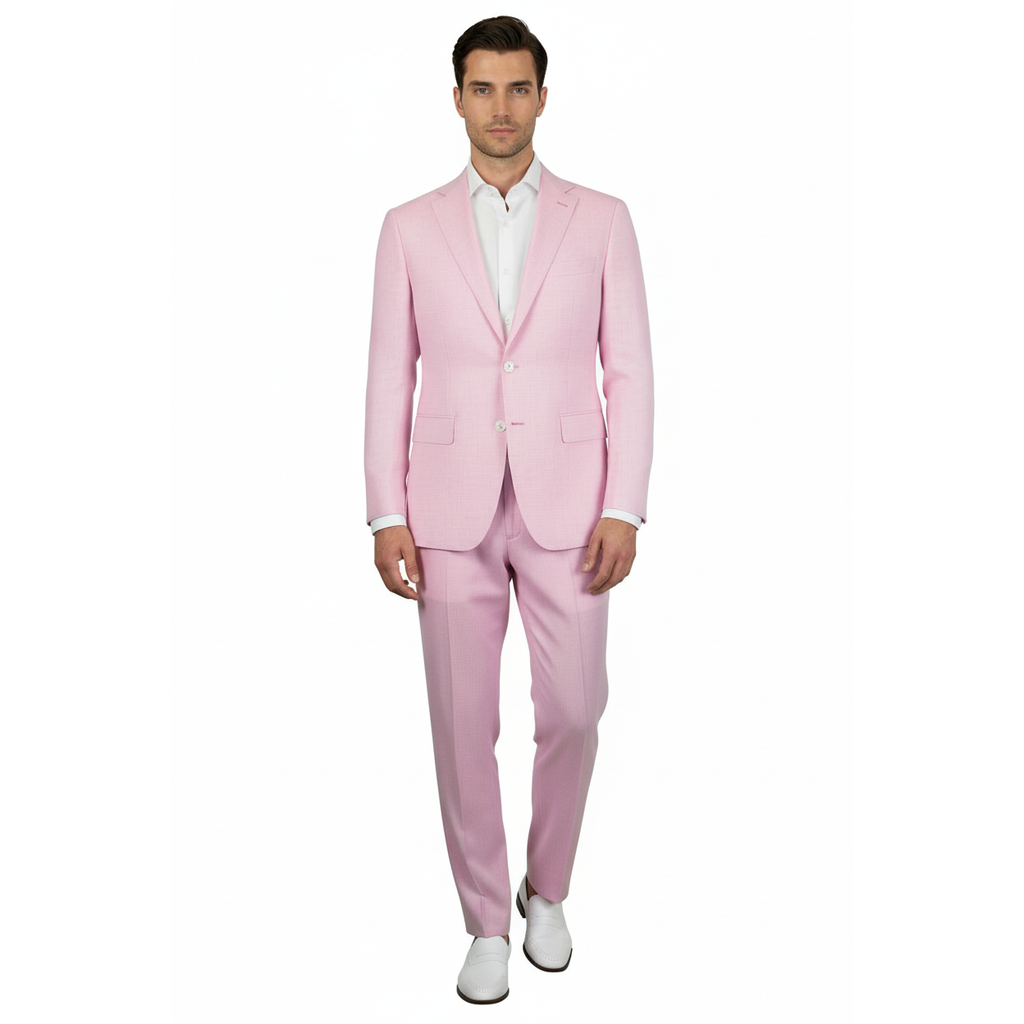 Mens Premium 100% Linen Cocktail Suit by INSERCH Breathable and cool SU880 Pink