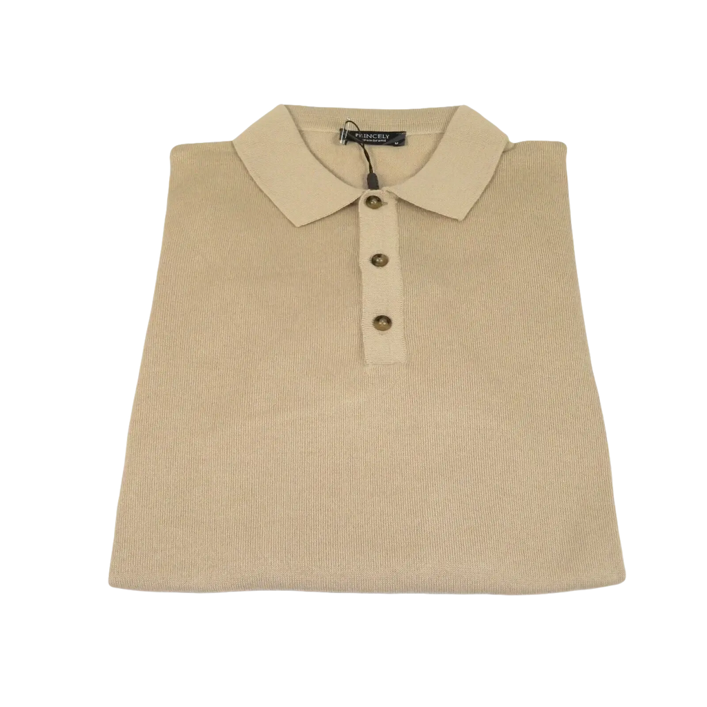Mens PRINCELY Soft Merinos Wool Sweater Knits Lightweight Polo 1011 - 40 Tan Camel - J.Valintin Men's Wear Legend - 96598