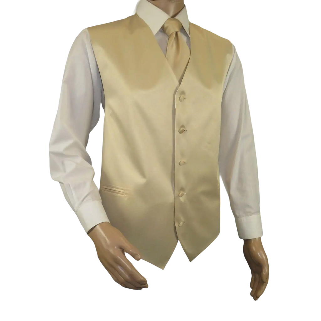 Men's Q Brand Formal Tuxedo Vest Tie and Hankie Satin #10 Beige 4X - J.Valintin Men's Wear Legend - 6576