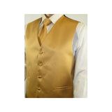 Men's Q Brand Formal Tuxedo Vest Tie and Hankie Satin #10 plain Gold - J.Valintin Men's Wear Legend - 6585