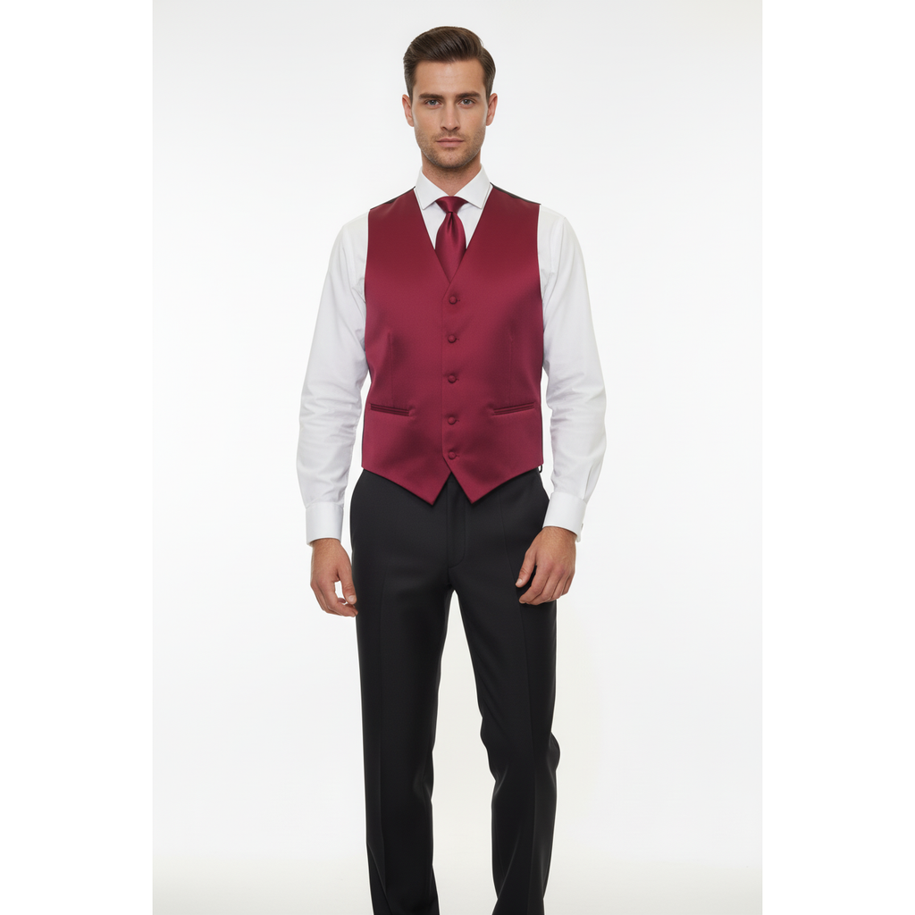 Mens Q Brand Formal Vest Tie Hankie after Six 10 Assorted Satin Burgundy new