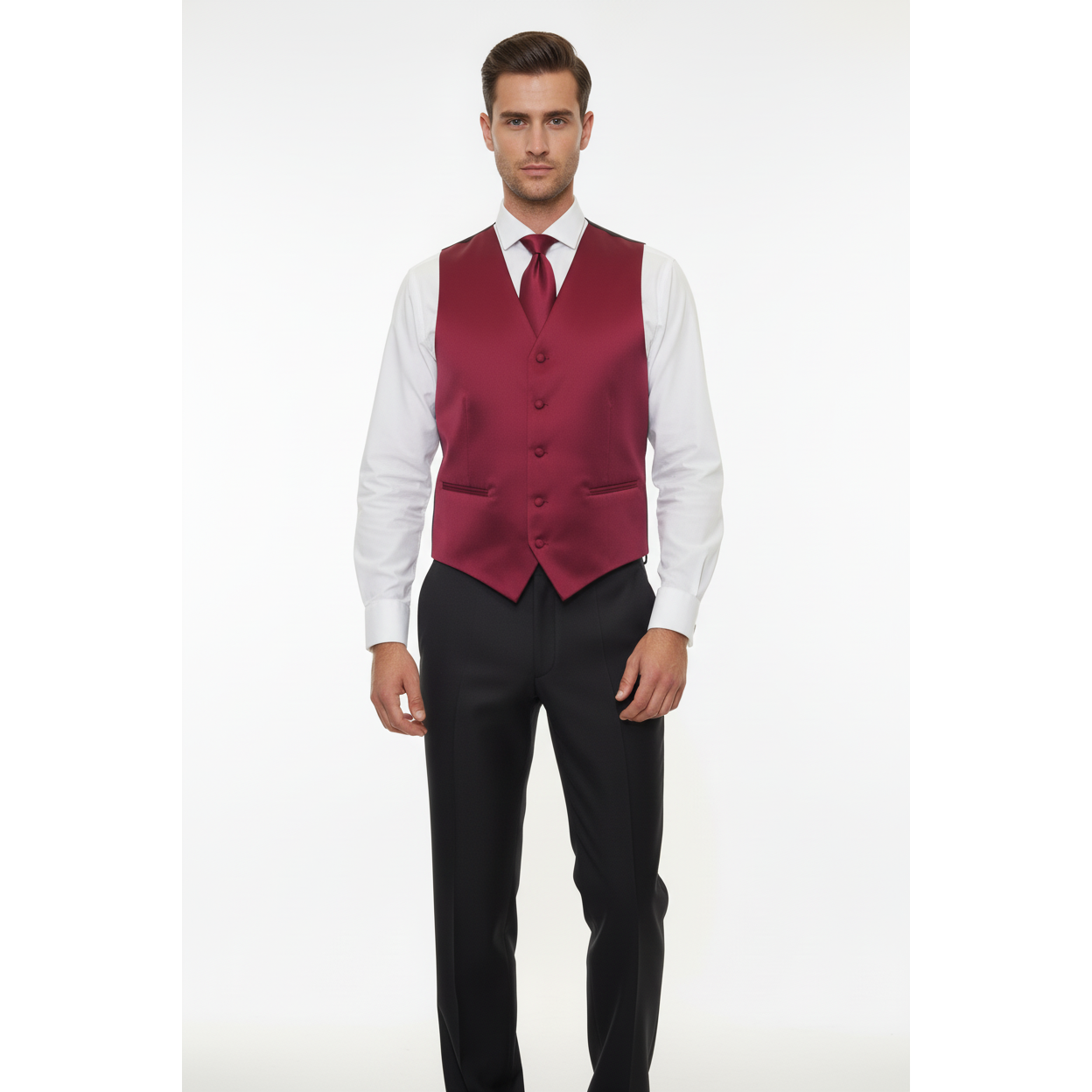 Mens Q Brand Formal Vest Tie Hankie after Six 10 Assorted Satin Burgundy new