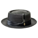 Men's RAFAELE Braid Straw Style Pork Pie Hat Telescope Crown RF - 400 Black - J.Valintin Men's Wear Legend - RF400 - Black - S