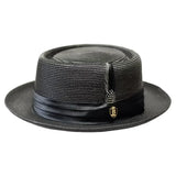 Men's RAFAELE Braid Straw Style Pork Pie Hat Telescope Crown RF - 400 Black - J.Valintin Men's Wear Legend - RF400 - Black - S