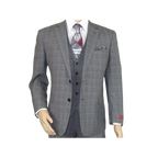 Mens Renoir 3 Piece Vested Suit Glen Plaid Notch Lapel Business 278 - 1 Gray New - J.Valintin Men's Wear Legend - 28301