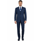 Mens Renoir 3 Piece Vested Suit Glenn Plaid Notch Lapel Business 278-2 Navy Blue