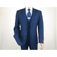 Mens Renoir 3 Piece Vested Suit Glenn Plaid Notch Lapel Business 278 - 2 Navy Blue - J.Valintin Men's Wear Legend - 21737