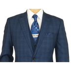 Mens Renoir 3 Piece Vested Suit Glenn Plaid Notch Lapel Business 278 - 2 Navy Blue - J.Valintin Men's Wear Legend - 21737