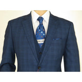 Mens Renoir 3 Piece Vested Suit Glenn Plaid Notch Lapel Business 278 - 2 Navy Blue - J.Valintin Men's Wear Legend - 21737