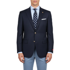 Men's RENOIR Classic Blazer 100% Wool Side vents Metal Buttons Notch 509-2 Navy