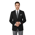 Men's RENOIR Classic Blazer Jacket 100% Wool Single breasted Notch 509-1 Black