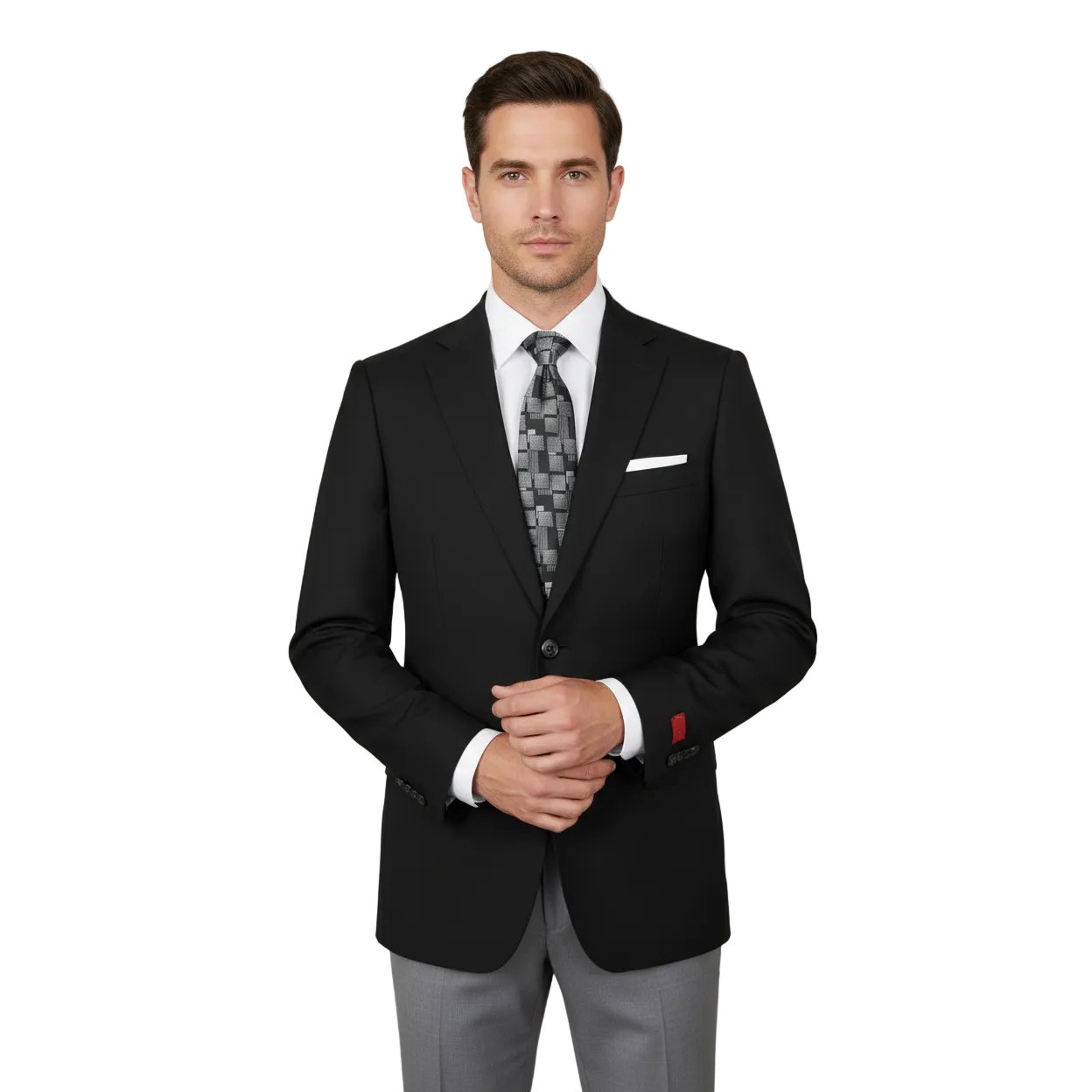 Men's RENOIR Classic Blazer Jacket 100% Wool Single breasted Notch 509-1 Black