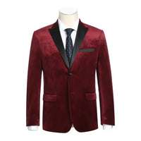 Men's Renoir Velvet Tuxedo Blazer Jacket Satin Peak Lapel Slim 290 - 8 Burgundy - J.Valintin Men's Wear Legend - 290 - 8 Burg - 38R