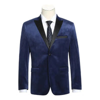 Men's Renoir Velvet Tuxedo Blazer Jacket Satin Peak Lapel Slim Fit 290 - 7 Blue - J.Valintin Men's Wear Legend - 290 - 7 Blue - 38R