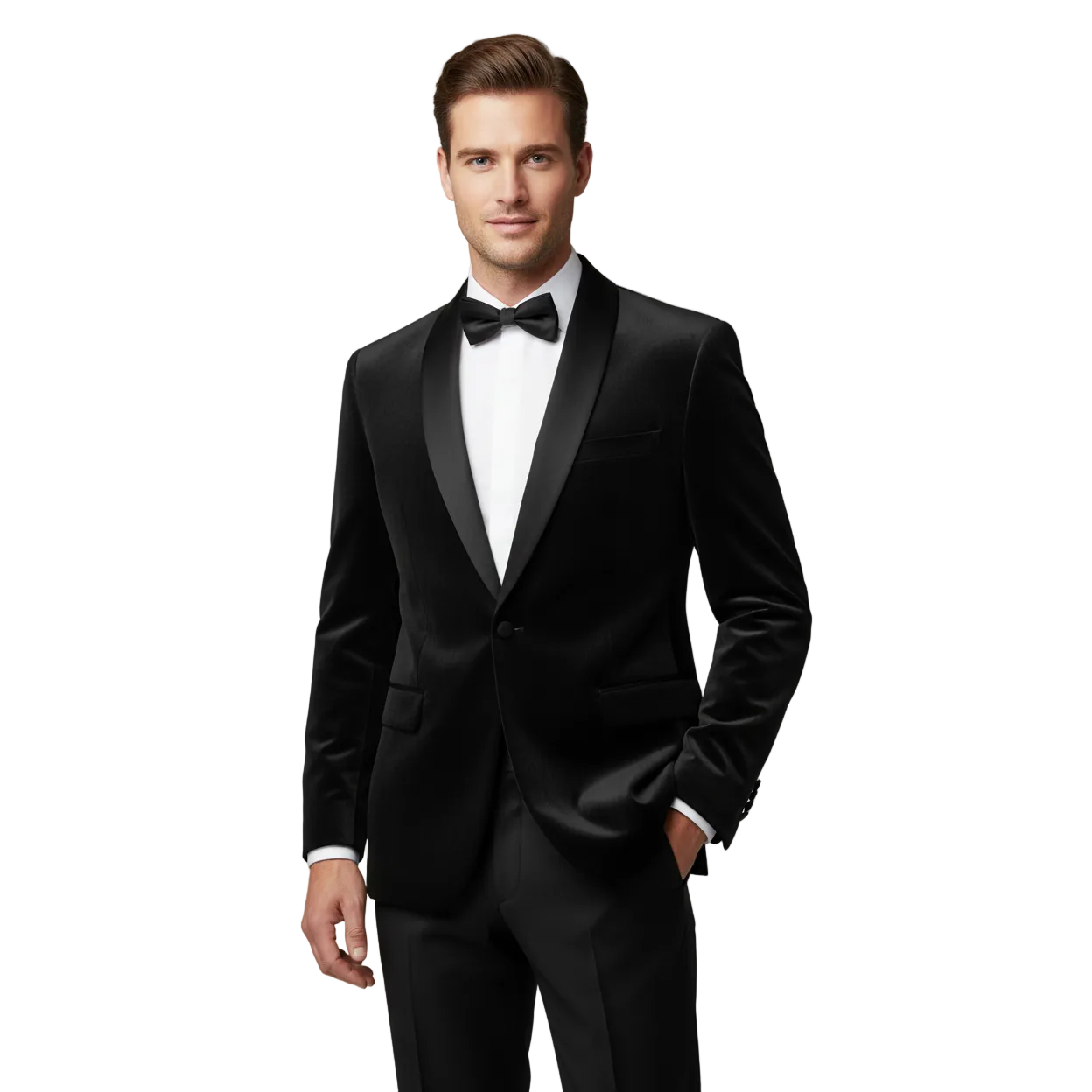 Men's Renoir Velvet Tuxedo Blazer Jacket Satin Shawl Lapel Slim Fit 290-10 Black