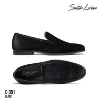 Mens Santino Luciano Shoes Soft Velvet Slip on Loafer Formal Wedding C351 Black - J.Valintin Men's Wear Legend - 98987