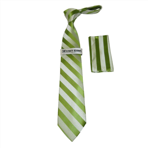 Mens Satin Tie Hankie set Stacy Adams Shadow Stripe Fashion Formal St101 Green - J.Valintin Men's Wear Legend - 24902