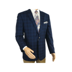 Men's Soft Wool Cashmere Sport Coat English Plaid Window Pane 556 - 11 Navy Renoir - J.Valintin Men's Wear Legend - 92568