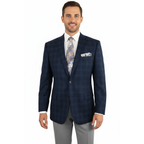 Men's Soft Wool Cashmere Sport Coat English Plaid Window Pane 556-11 Navy Renoir
