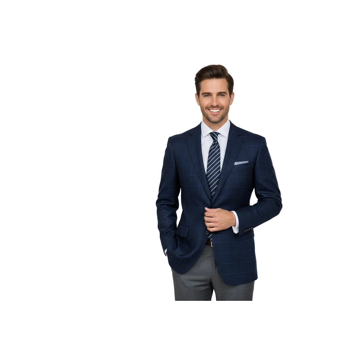 Men's Soft Wool Sport Coat English Plaid Window Pane 556-4 Navy Blue Renoir