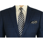 Men's Soft Wool Sport Coat English Plaid Window Pane 556 - 4 Navy Blue Renoir - J.Valintin Men's Wear Legend - 92566