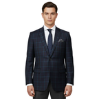 Men's Soft Wool Sport Coat English Plaid Window Pane 556-7 Plum Blue Renoir