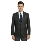 Men's Soft Wool Sport Coat English Plaid Window Pane 556-9 Brown Blue Renoir