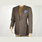Mens sport Coat APOLLO KING Window Pane 100% Wool super 150's C14 Brown Coffee - J.Valintin Men's Wear Legend - 21808