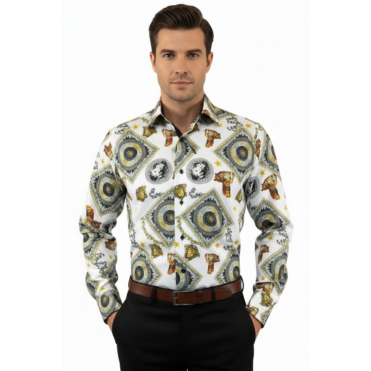Mens Sports Dress Shirts By AXXESS From Turkey 100% Egyptian Cotton 622-12 White