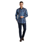 Men's Sports Shirt By Barocco Fashion Printed Long Sleeves Soft Feel EFS60 Navy