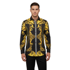 Men's Sports Shirt By Barocco Fashion Printed Long Sleeves Soft Feel EFS75 Black