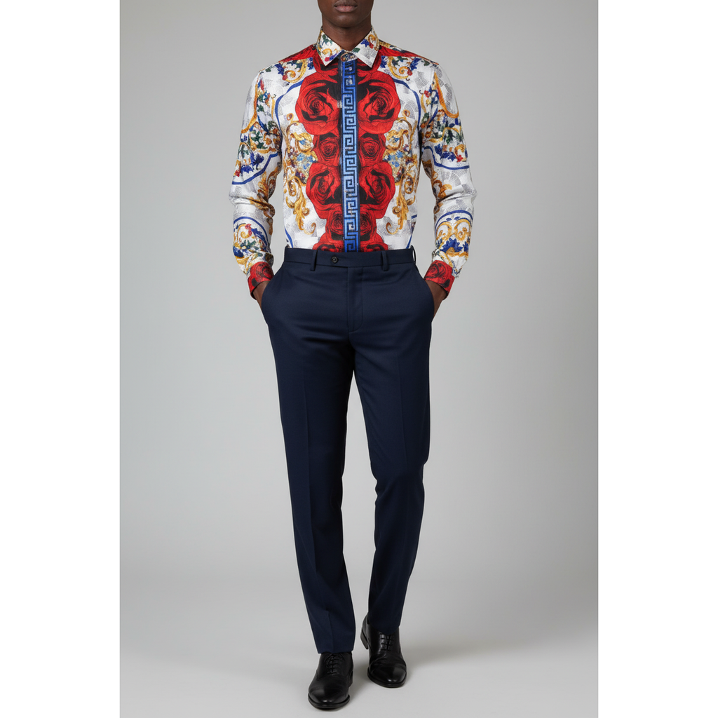 Men's Sports Shirt By Barocco Fashion Printed Long Sleeves Soft Feel EFS78 Multi