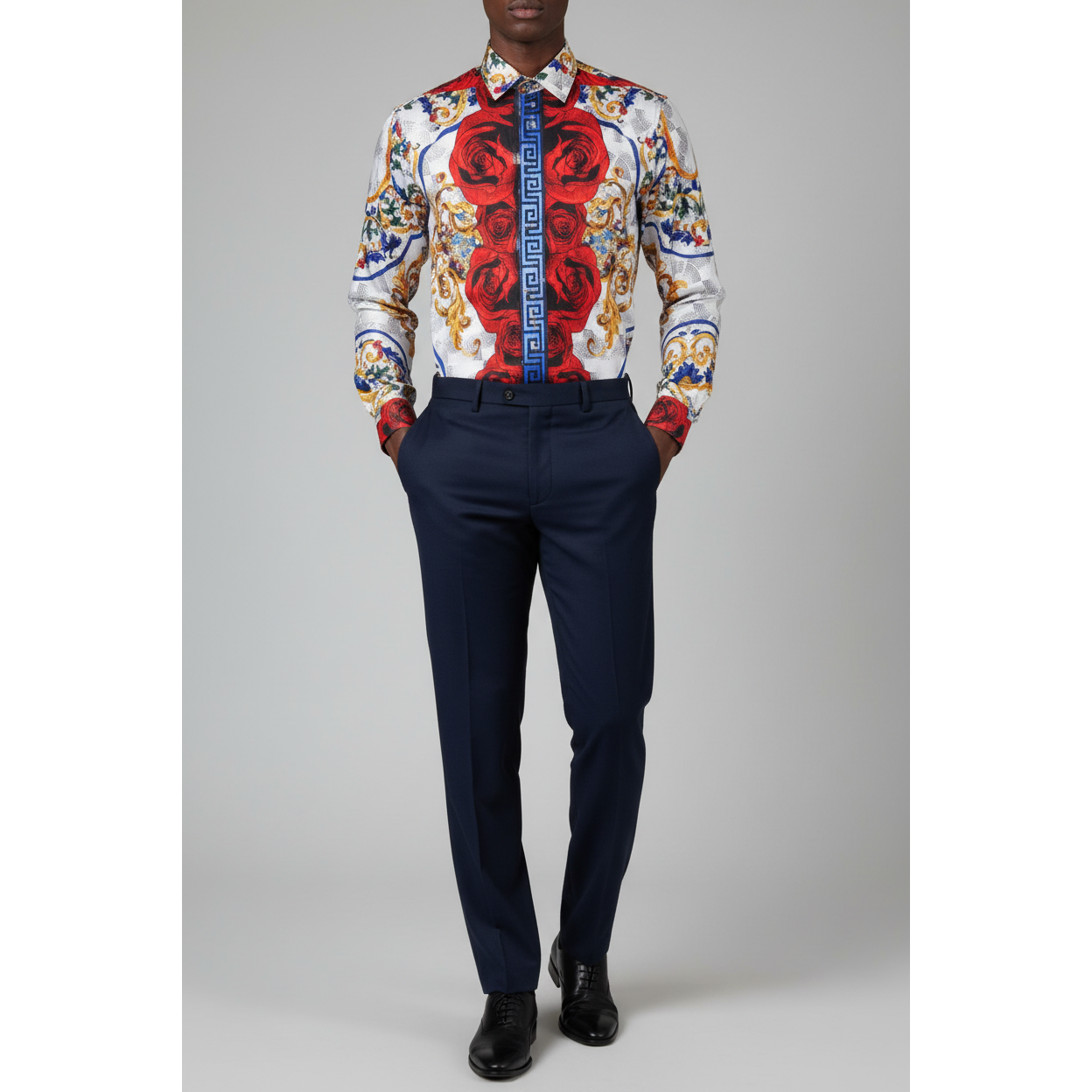 Men's Sports Shirt By Barocco Fashion Printed Long Sleeves Soft Feel EFS78 Multi