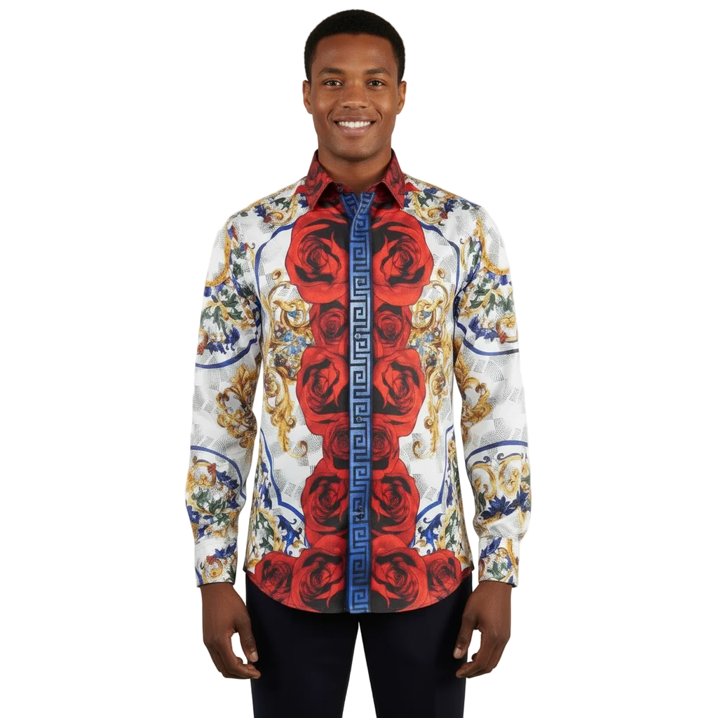 Men's Sports Shirt By Barocco Fashion Printed Long Sleeves Soft Feel EFS78 Multi