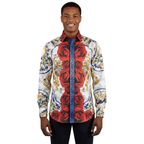 Men's Sports Shirt By Barocco Fashion Printed Long Sleeves Soft Feel EFS78 Multi